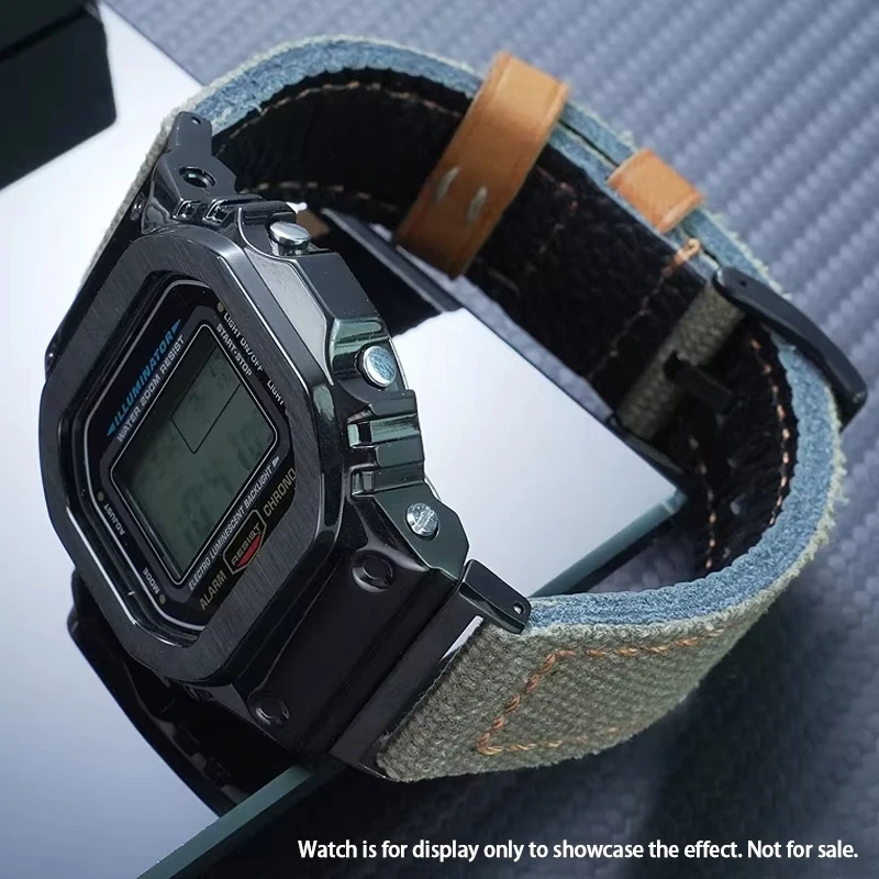 Modified Nylon Canvas Watch Strap For Casio DW-5600 Series Sports Men‘s Watchband Convex-edge Cowhide Base Watch Accessory