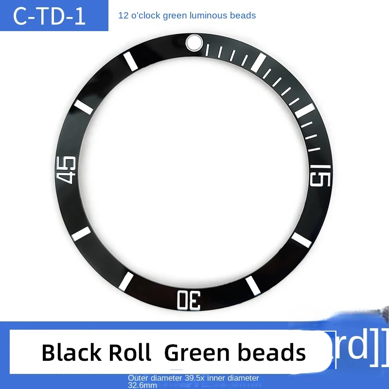 39.5x32.6mm Ceramic Watch Ring For Tudor Black bay Sloped Bezel Insert Fit Scale Ring12 o'clock green luminous beads Accessories