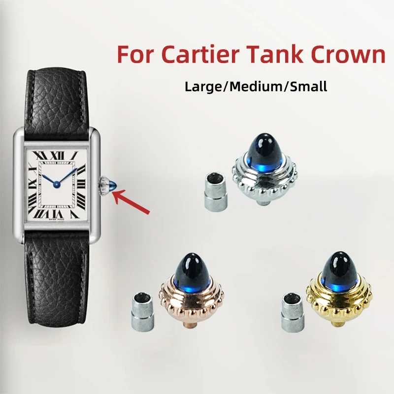 Watch Accessories for Cartier Tank Series Crown Spinel Sapphire Men's/Women's Blue Time Adjustment Button Replacement Accessorie