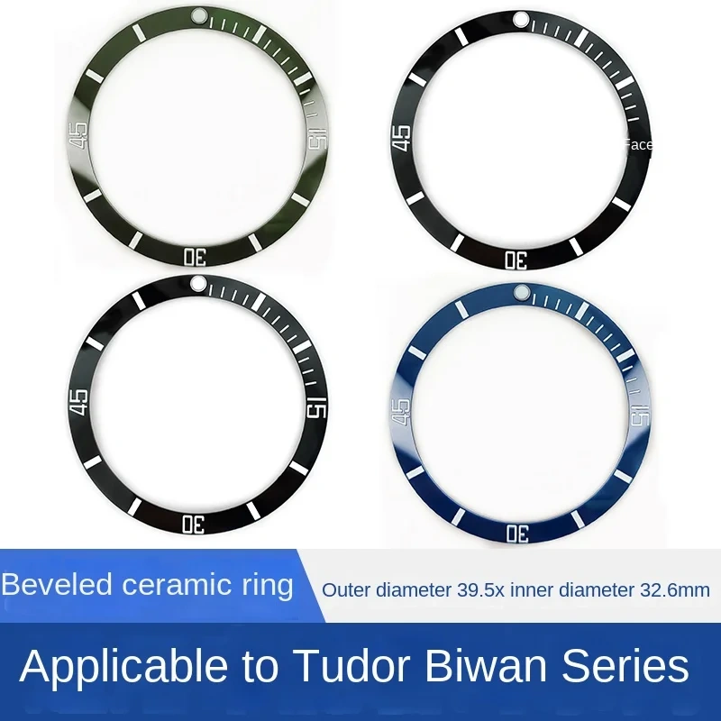 39.5x32.6mm Ceramic Watch Ring For Tudor Black bay Sloped Bezel Insert Fit Scale Ring12 o'clock green luminous beads Accessories
