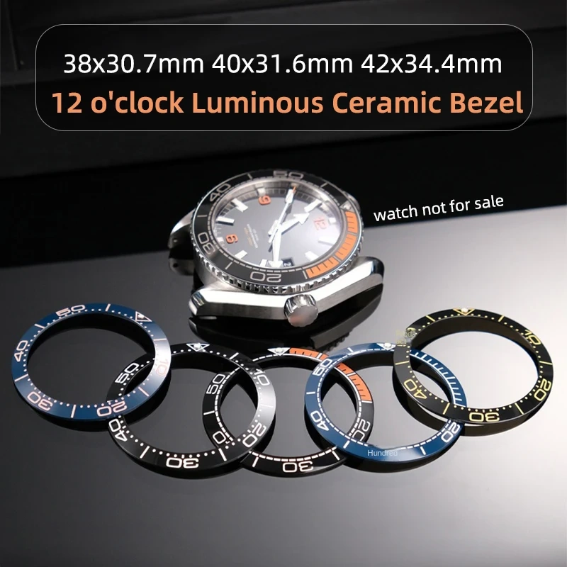 Sloping 38mm*30.7mm Ceramic Bezel 12 o'clock Luminous watch Insert Seamaster 300/600 38mm 40/42mm Replace Watch Face Bezel ring
