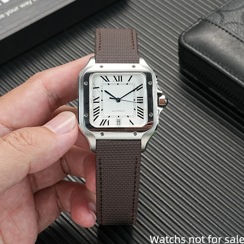 24 colors Quick release VITON watch band for Cartier SANTOS 39.8mm large medium 21mm 19mm Orange Black Blue Pink Folding clasp
