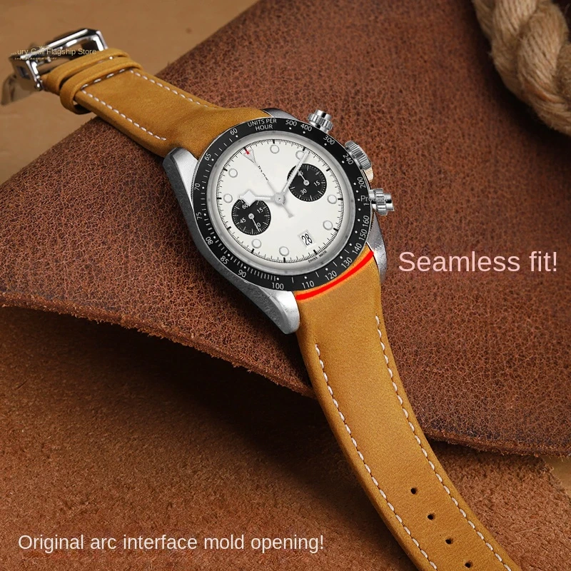 20mm 22mm For Tudor Black Bay Chrono S&G M79360 M79363 1958 GMT curve end Retro leather strap bracelet watchband 18 Fold buckle