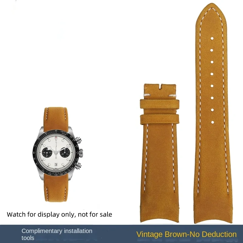20mm 22mm For Tudor Black Bay Chrono S&G M79360 M79363 1958 GMT curve end Retro leather strap bracelet watchband 18 Fold buckle