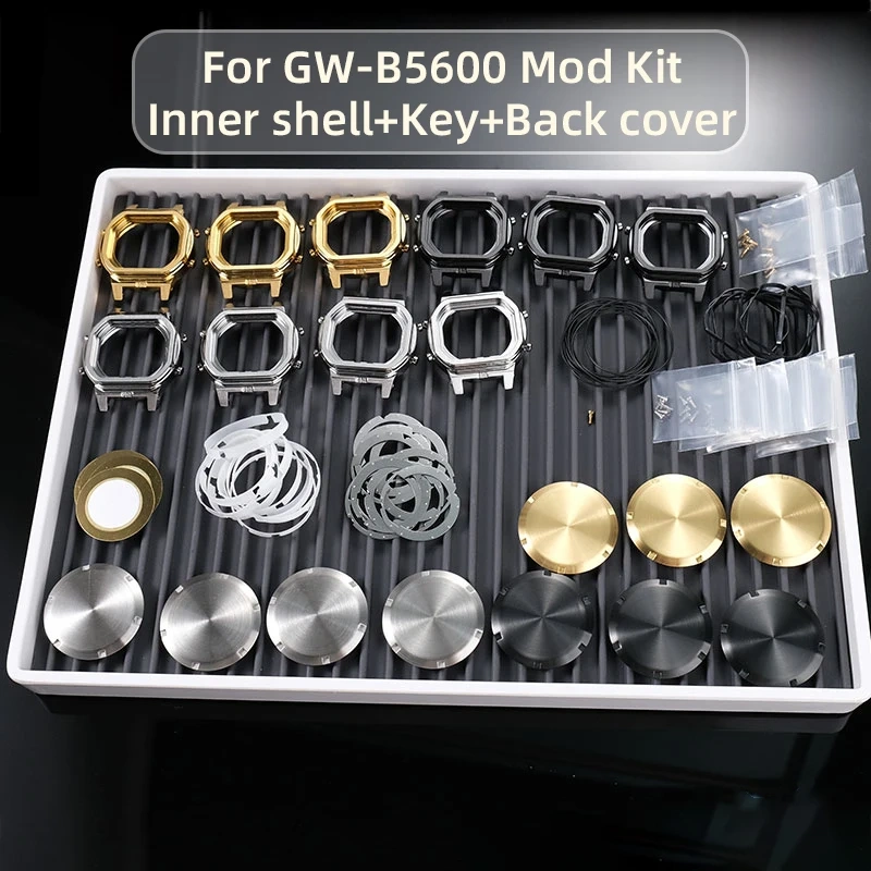 GW-B5600 Mod Kit for Casio GWB5600 Metal Bezel Rear/Bottom Cover Screw Waterproof Ring I/O Ring men Stainless Steel Inner Shell