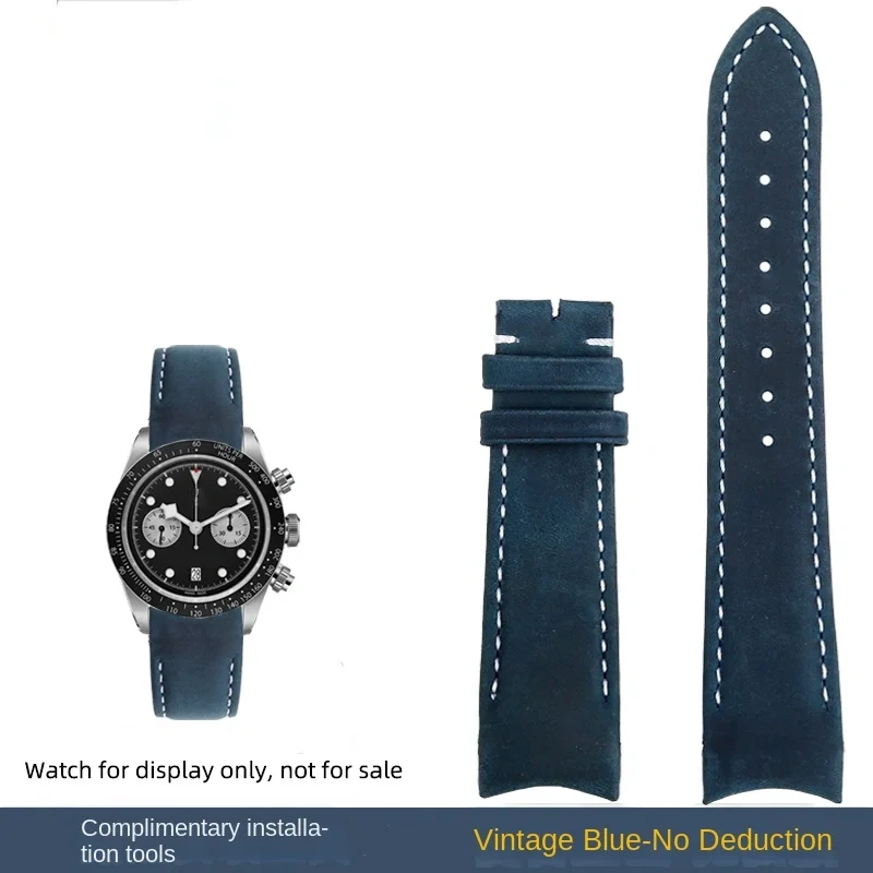 20mm 22mm For Tudor Black Bay Chrono S&G M79360 M79363 1958 GMT curve end Retro leather strap bracelet watchband 18 Fold buckle