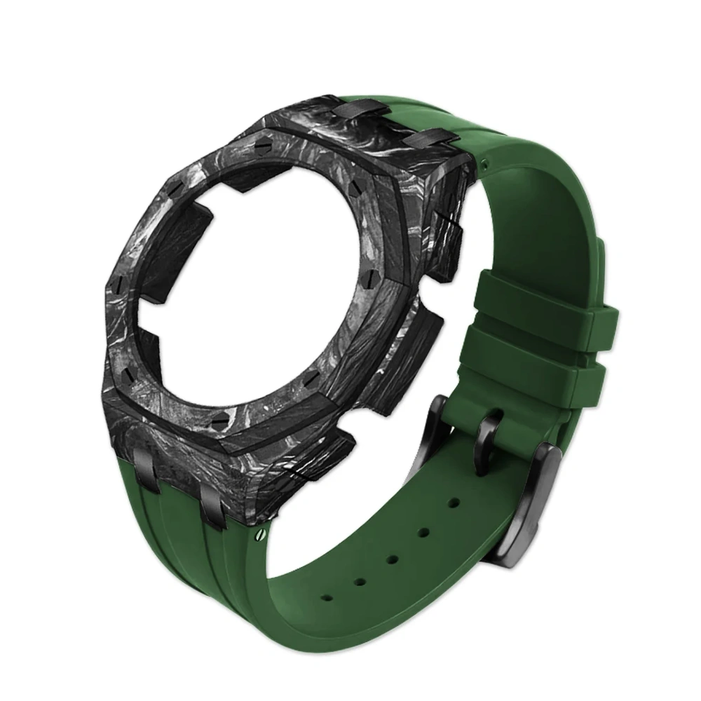 Forged Carbon Fiber Case + FKM Rubber Strap Full Mod Kit for Casio GA-2100 GA-2110 CasiOak Luxury Upgrade Set with Quick Release