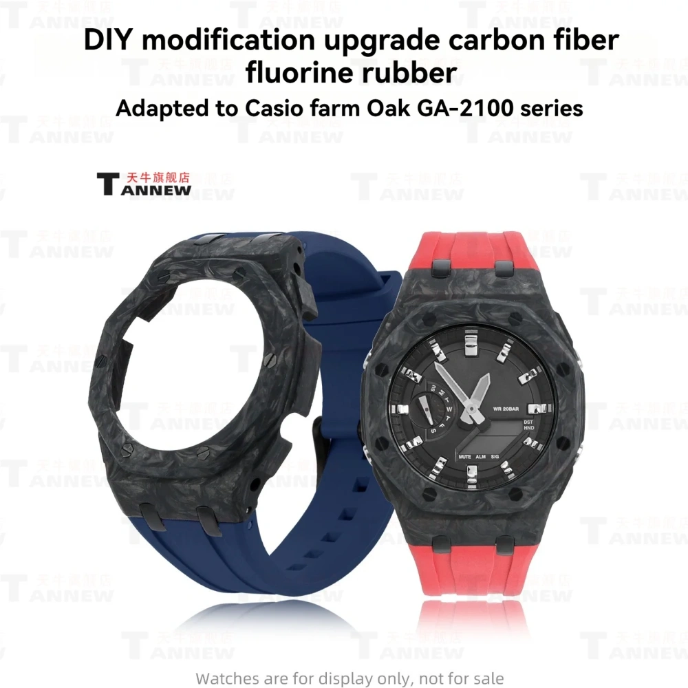 Forged Carbon Fiber Case + FKM Rubber Strap Full Mod Kit for Casio GA-2100 GA-2110 CasiOak Luxury Upgrade Set with Quick Release