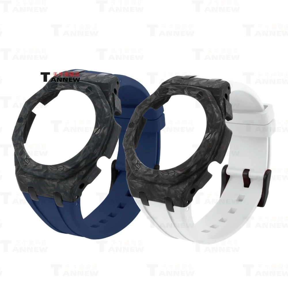 Forged Carbon Fiber Case + FKM Rubber Strap Full Mod Kit for Casio GA-2100 GA-2110 CasiOak Luxury Upgrade Set with Quick Release