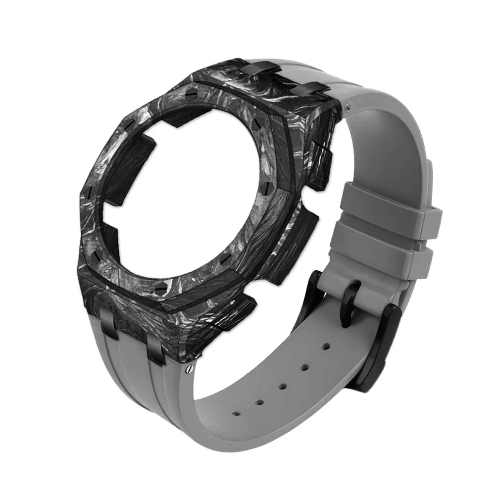 Forged Carbon Fiber Case + FKM Rubber Strap Full Mod Kit for Casio GA-2100 GA-2110 CasiOak Luxury Upgrade Set with Quick Release