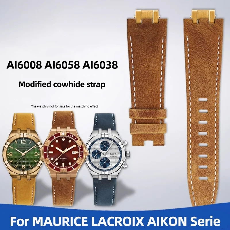 High quality Men's vintage Wristband for Maurice Lacroix AIKON series AI6058 AI6008 AI6038 dedicated cowhide watchstrap bracelet