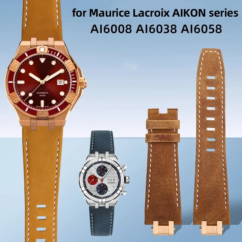 High quality Men's vintage Wristband for Maurice Lacroix AIKON series AI6058 AI6008 AI6038 dedicated cowhide watchstrap bracelet