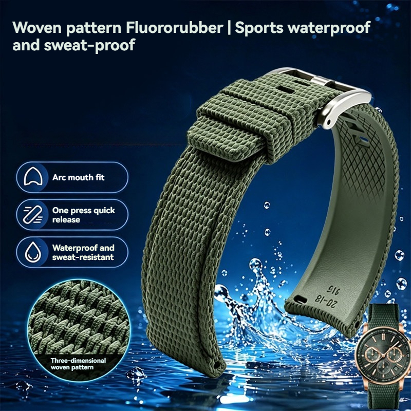 Curved End FKM Rubber Quick Release Watch Strap - Blue