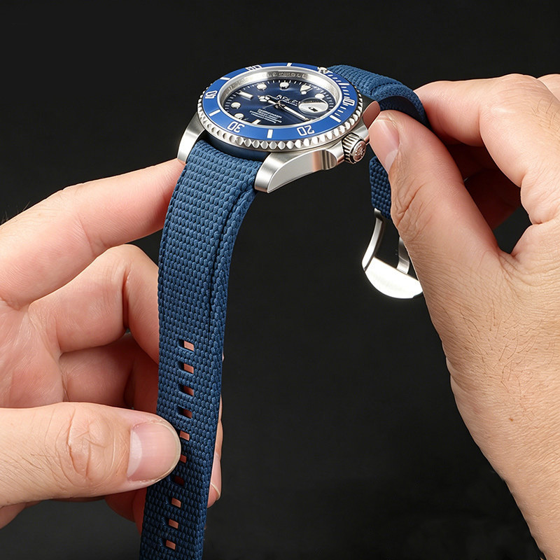Curved End FKM Rubber Quick Release Watch Strap - Blue