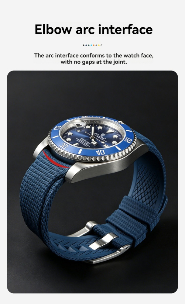 Curved End FKM Rubber Quick Release Watch Strap - Blue