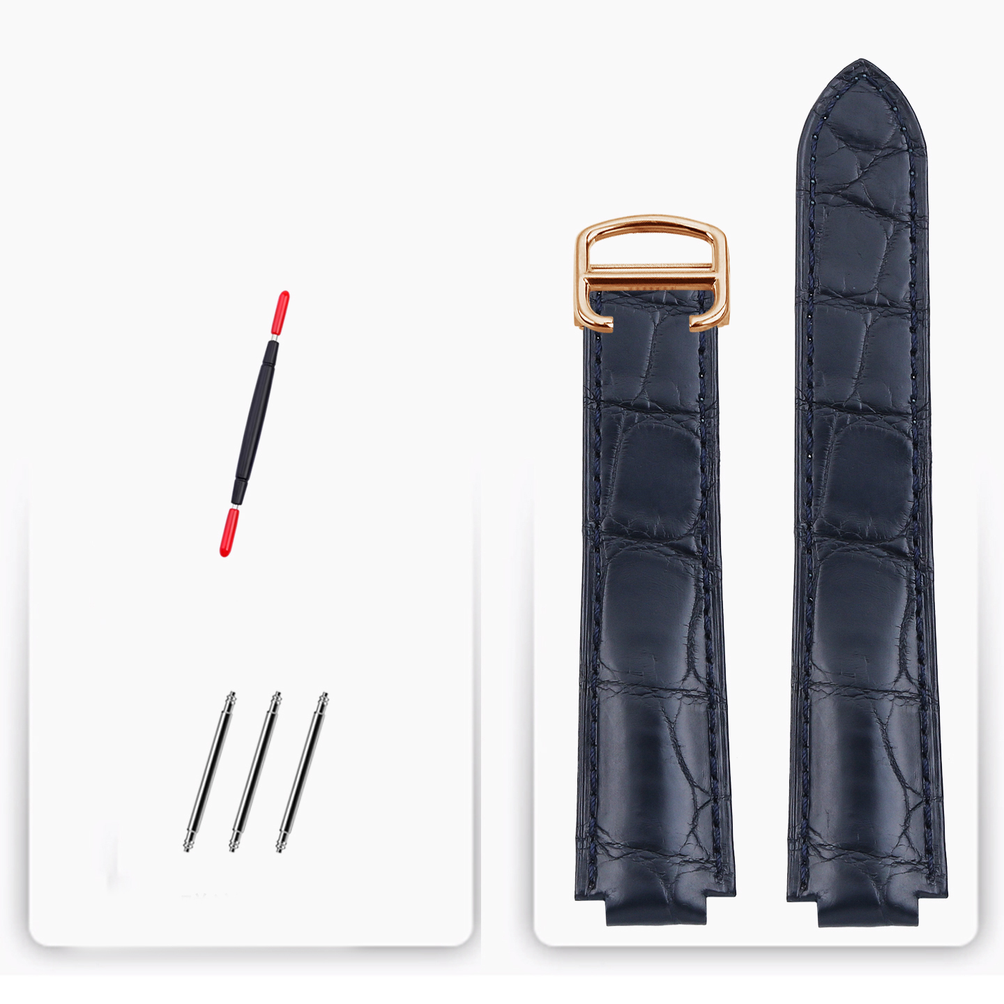 Matte Crocodile Tail Strap for Cartier Ballon Bleu – Double Raised Tapered Ends & Calfskin Lining
