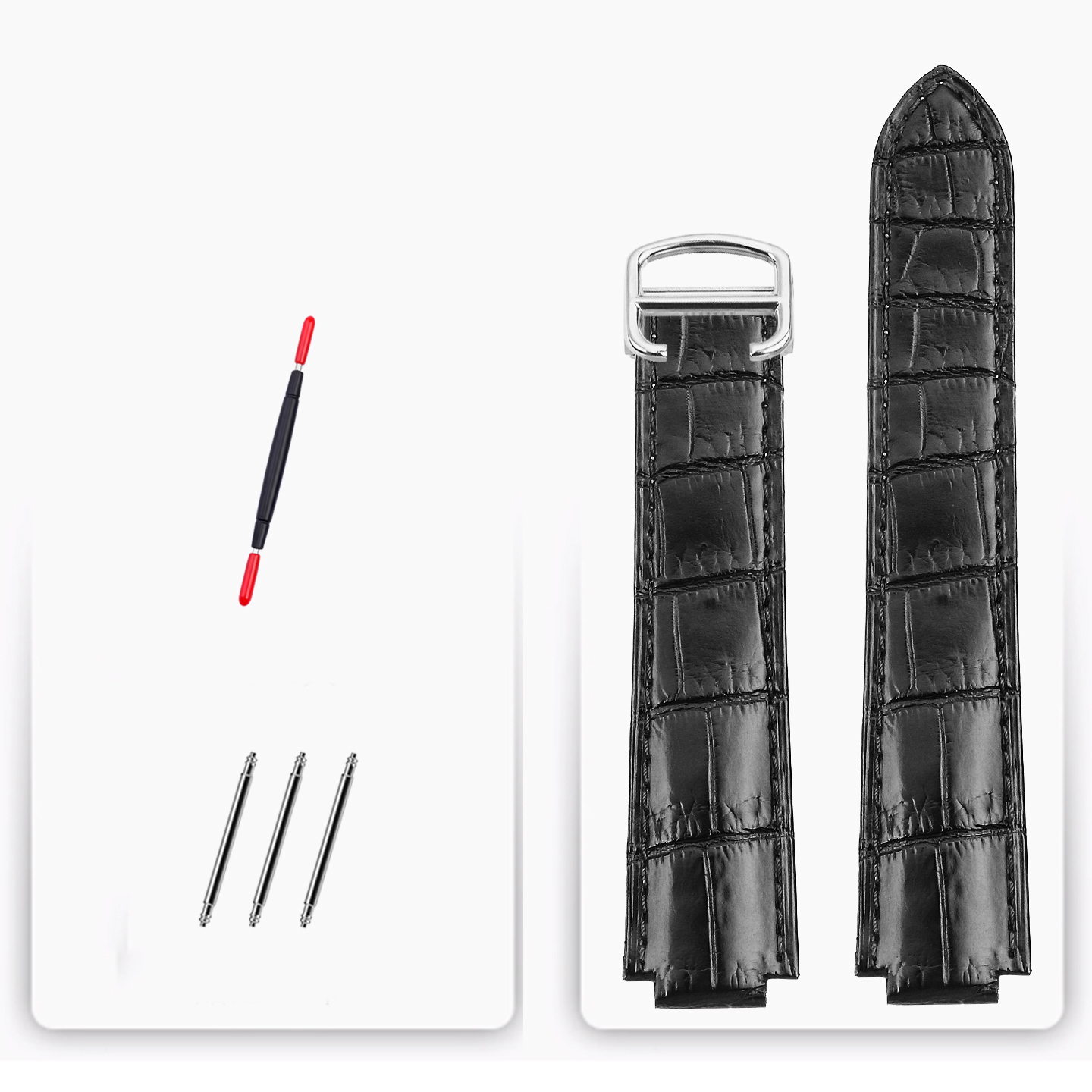 Matte Crocodile Tail Strap for Cartier Ballon Bleu – Double Raised Tapered Ends & Calfskin Lining