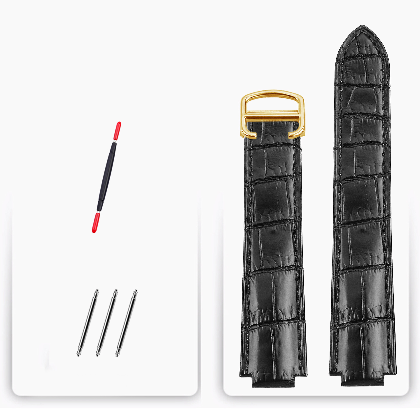 Matte Crocodile Tail Strap for Cartier Ballon Bleu – Double Raised Tapered Ends & Calfskin Lining