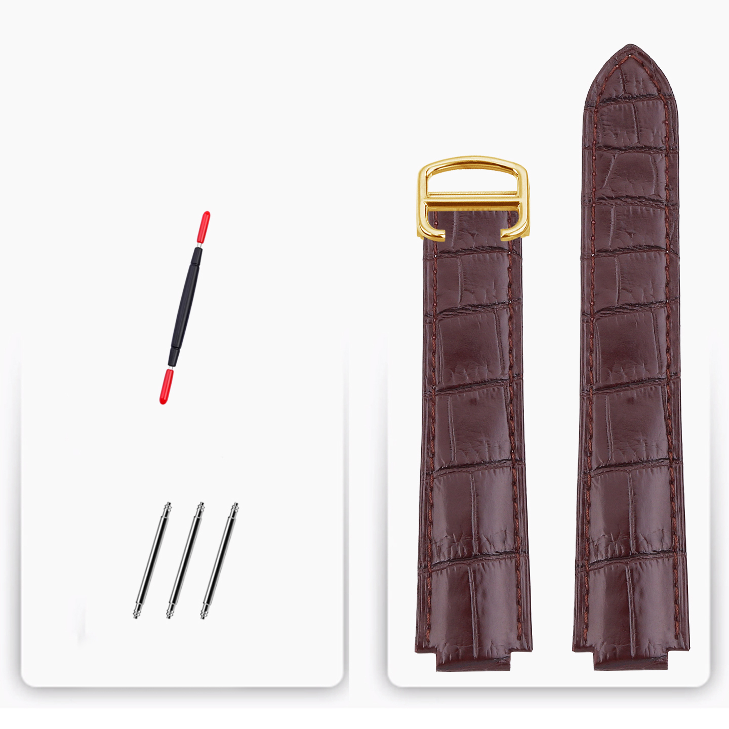 Matte Crocodile Tail Strap for Cartier Ballon Bleu – Double Raised Tapered Ends & Calfskin Lining