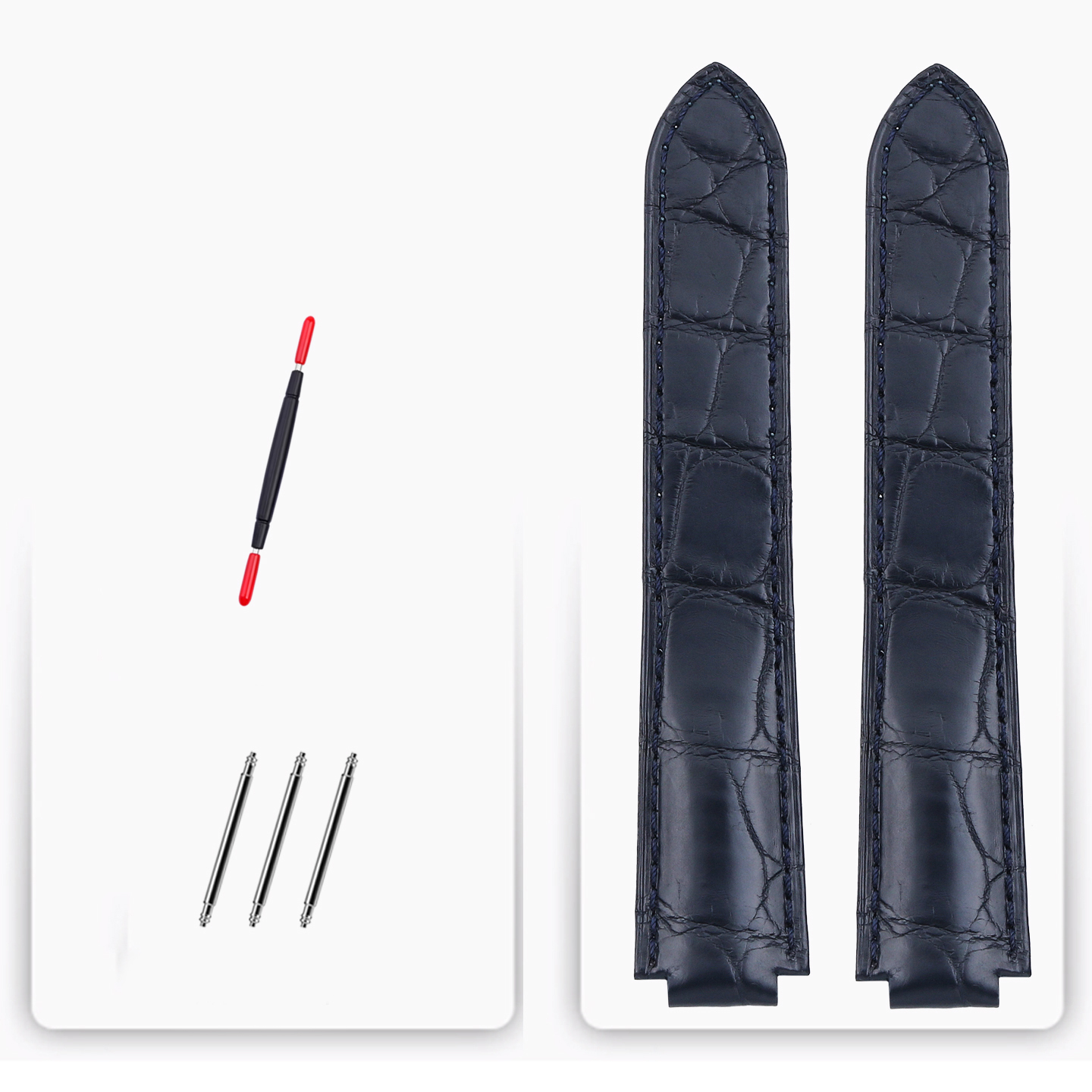 Matte Crocodile Tail Strap for Cartier Ballon Bleu – Double Raised Tapered Ends & Calfskin Lining