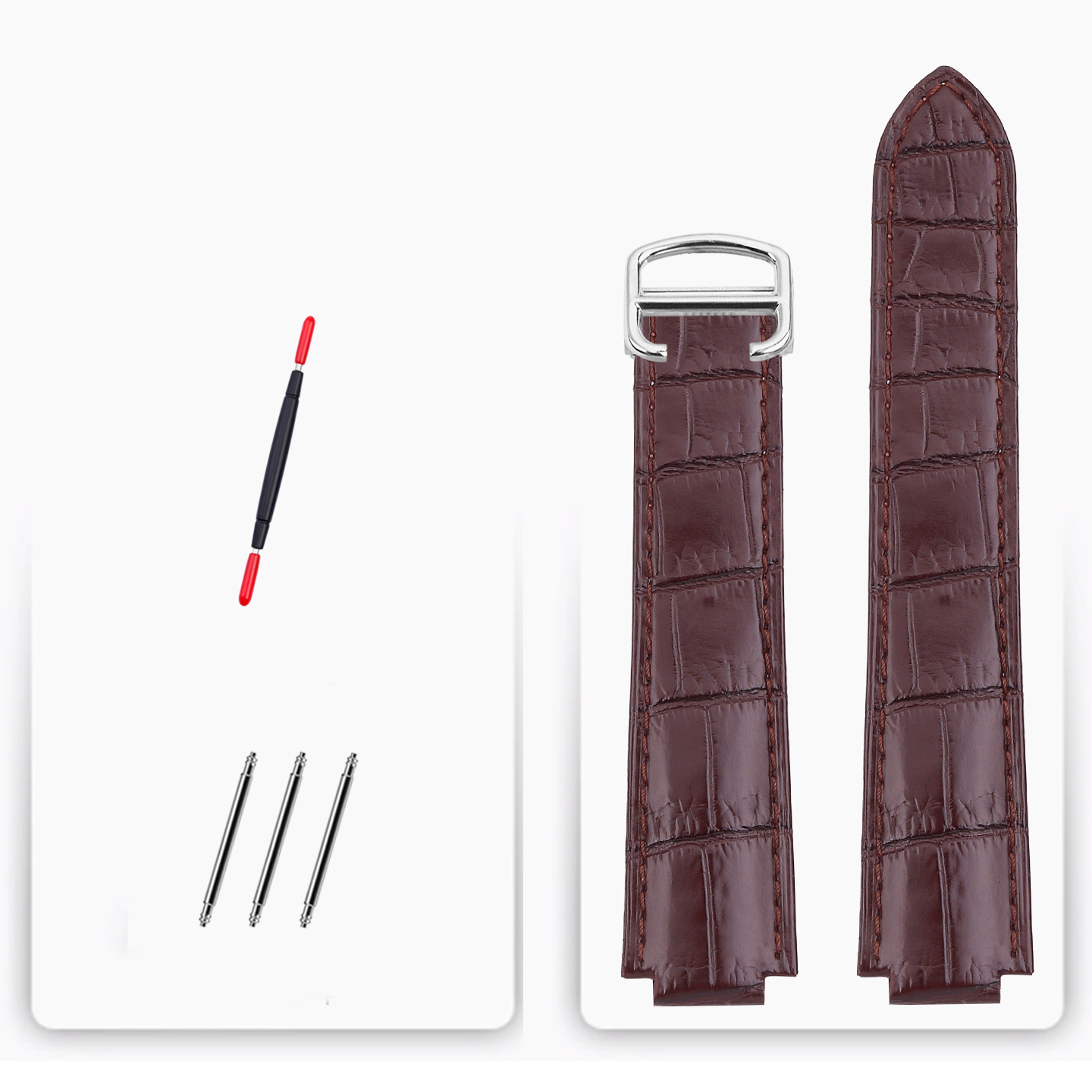 Matte Crocodile Tail Strap for Cartier Ballon Bleu – Double Raised Tapered Ends & Calfskin Lining