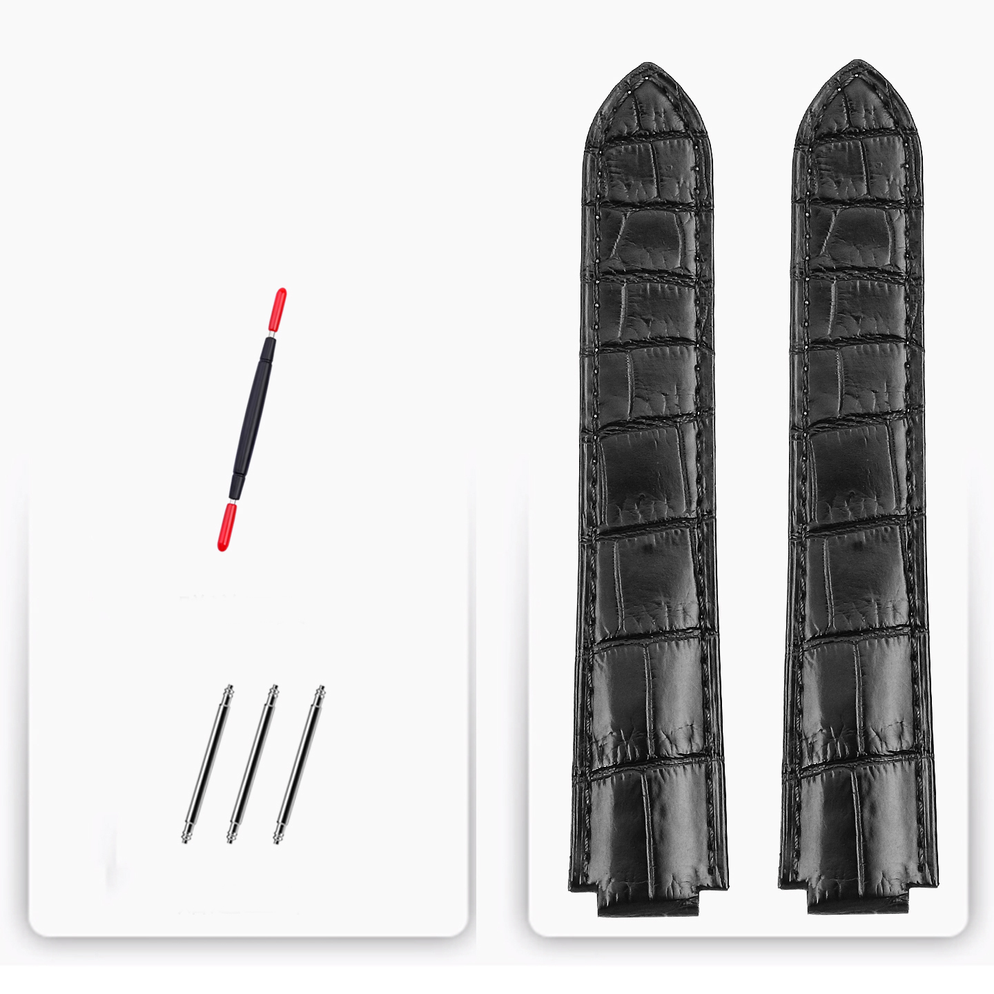 Matte Crocodile Tail Strap for Cartier Ballon Bleu – Double Raised Tapered Ends & Calfskin Lining