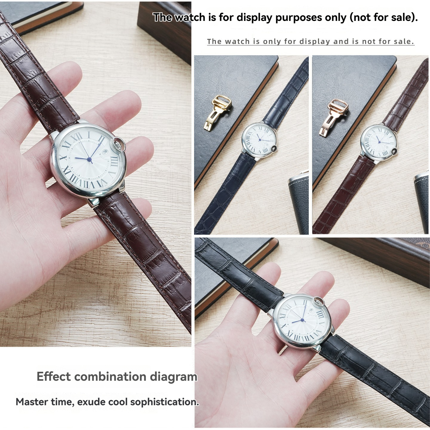 Matte Crocodile Tail Strap for Cartier Ballon Bleu – Double Raised Tapered Ends & Calfskin Lining