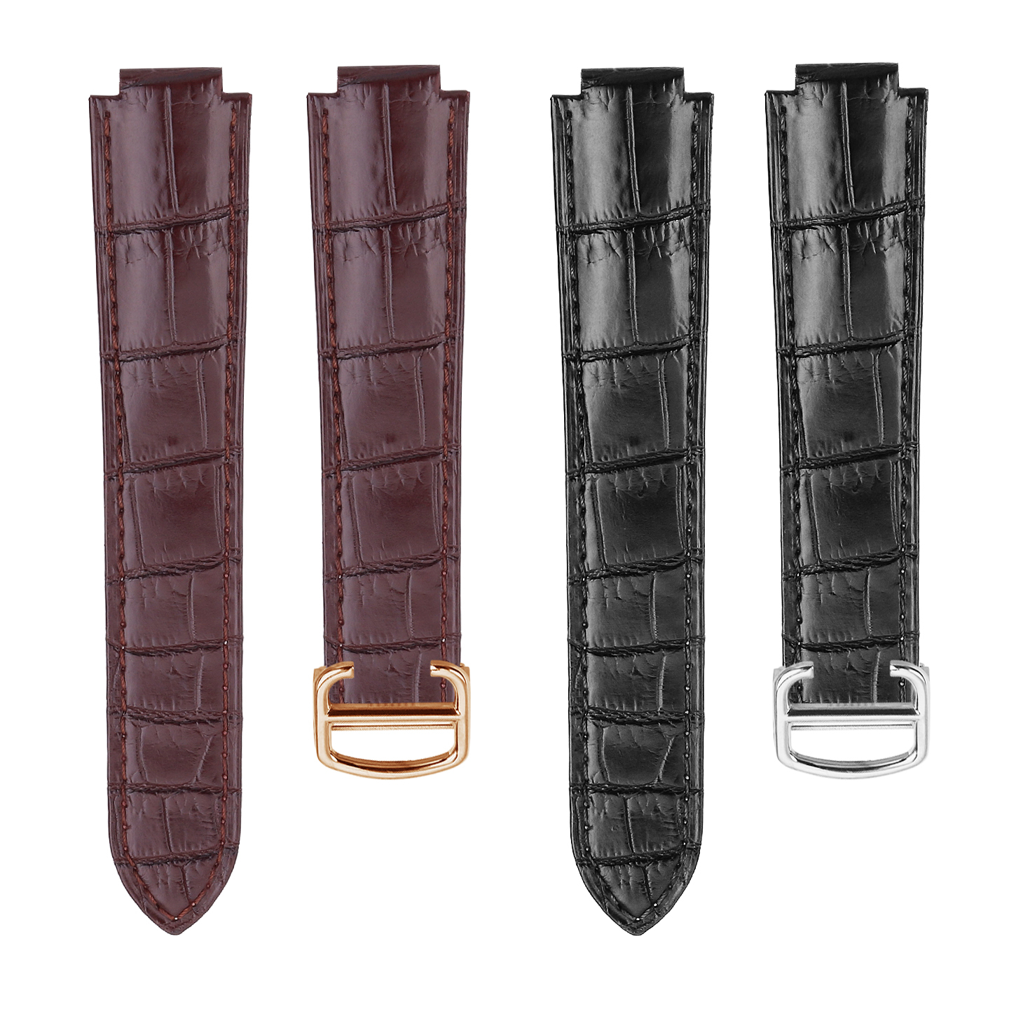 Matte Crocodile Tail Strap for Cartier Ballon Bleu – Double Raised Tapered Ends & Calfskin Lining