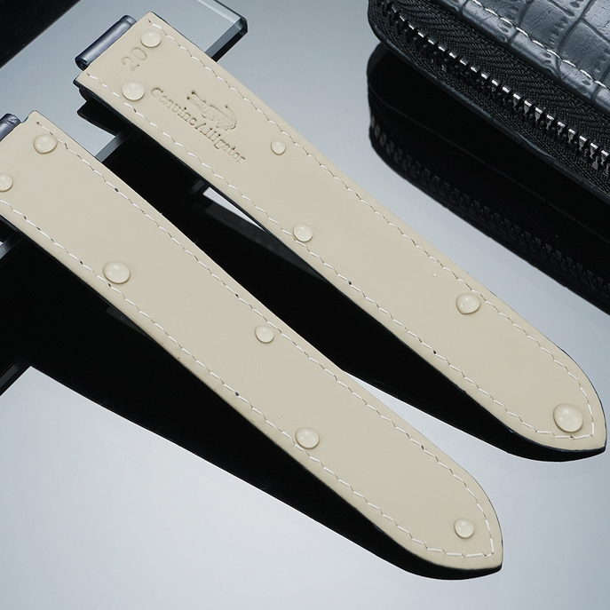 Matte Crocodile Tail Strap for Cartier Ballon Bleu – Double Raised Tapered Ends & Calfskin Lining