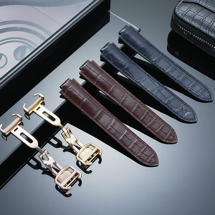 Matte Crocodile Tail Strap for Cartier Ballon Bleu – Double Raised Tapered Ends & Calfskin Lining