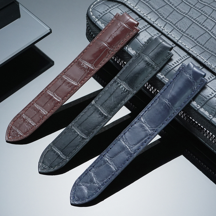 Matte Crocodile Tail Strap for Cartier Ballon Bleu – Double Raised Tapered Ends & Calfskin Lining