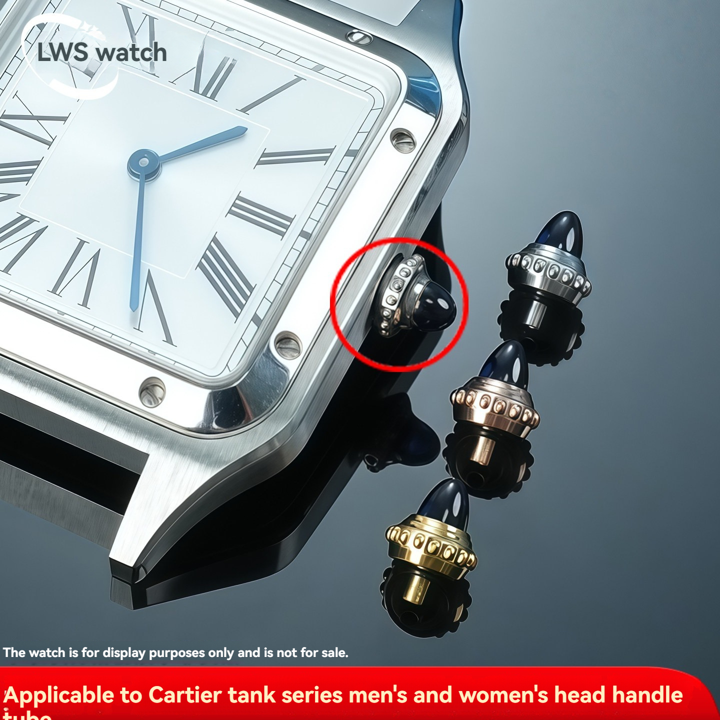 Replacement Crown for Cartier Tank – Beaded/Faceted Crown with Synthetic Spinel/Sapphire.