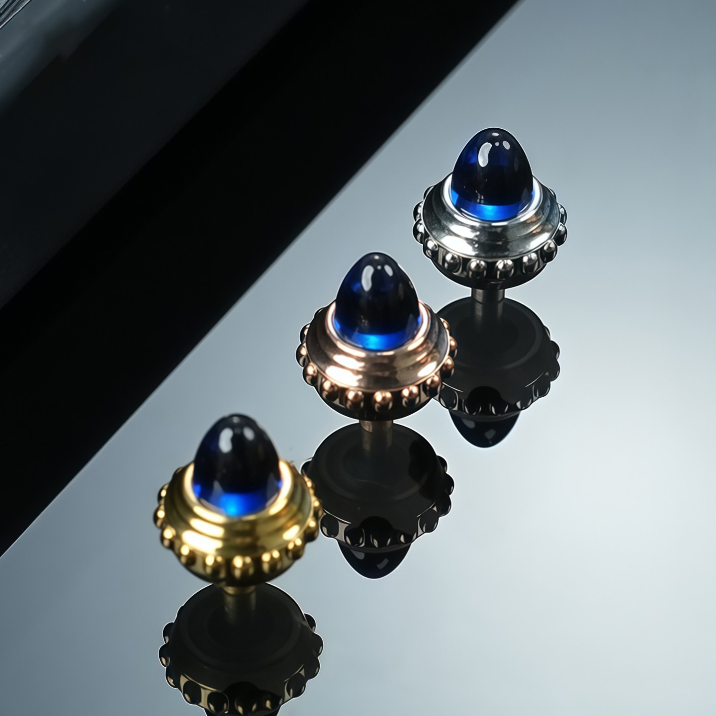 Replacement Crown for Cartier Tank – Beaded/Faceted Crown with Synthetic Spinel/Sapphire.