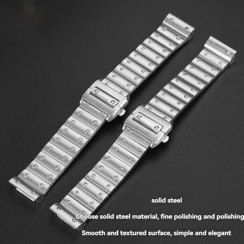 Replacement Stainless Steel Bracelet for Cartier Santos 100 – 20/23mm Solid Steel Band.