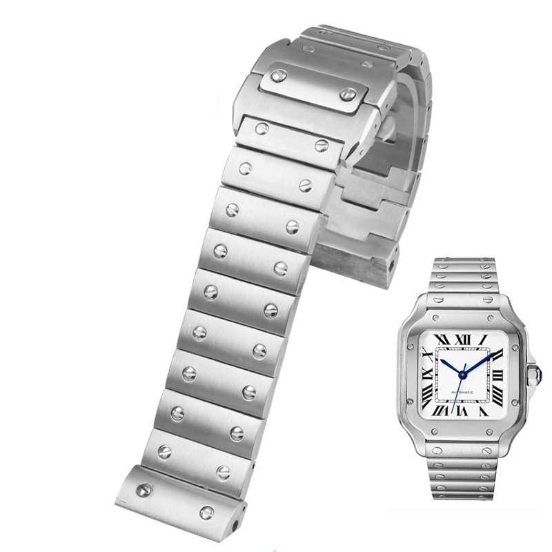 Replacement Stainless Steel Bracelet for Cartier Santos 100 – 20/23mm Solid Steel Band.