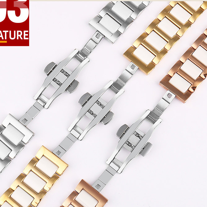 Replacement Solid Steel & Ceramic Bracelet for Cartier Ballon Bleu W6920084 – Convex Design.
