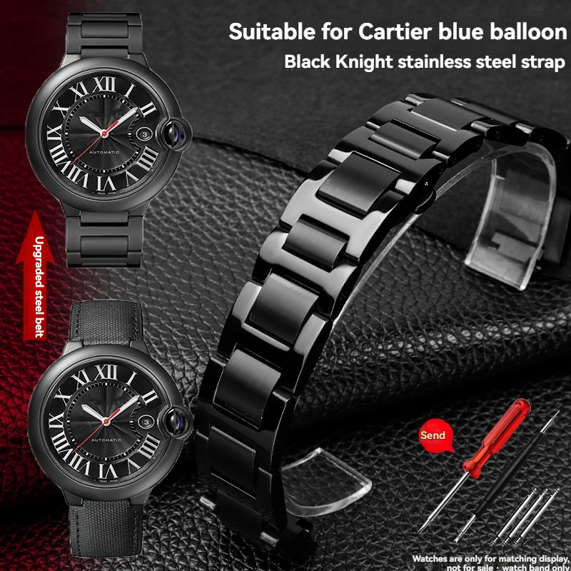 Replacement Black Steel Bracelet for Cartier WSBB0015 – 20x12mm Convex