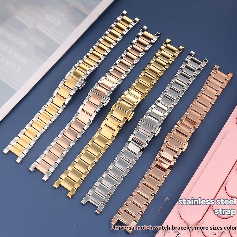 Replacement Notched Stainless Steel Bracelet for Fiyta/Cartier Pasha/Gucci/Rossini/MK – Multi-Brand Universal  Band. Solid Steel.