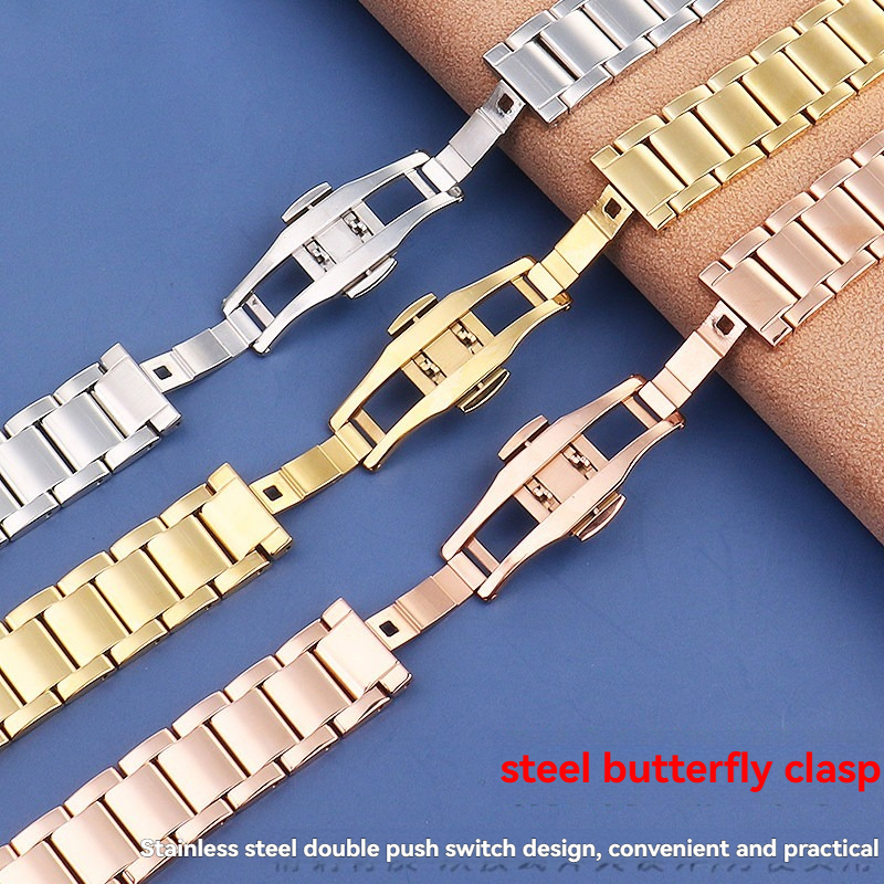 Replacement Notched Stainless Steel Bracelet for Fiyta/Cartier Pasha/Gucci/Rossini/MK – Multi-Brand Universal  Band. Solid Steel.