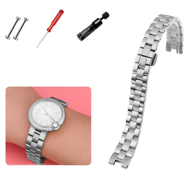 Replacement Notched Stainless Steel Bracelet for Cartier Ballon Blanc W4BL0002/WJBL0008 – 14mm Steel Band