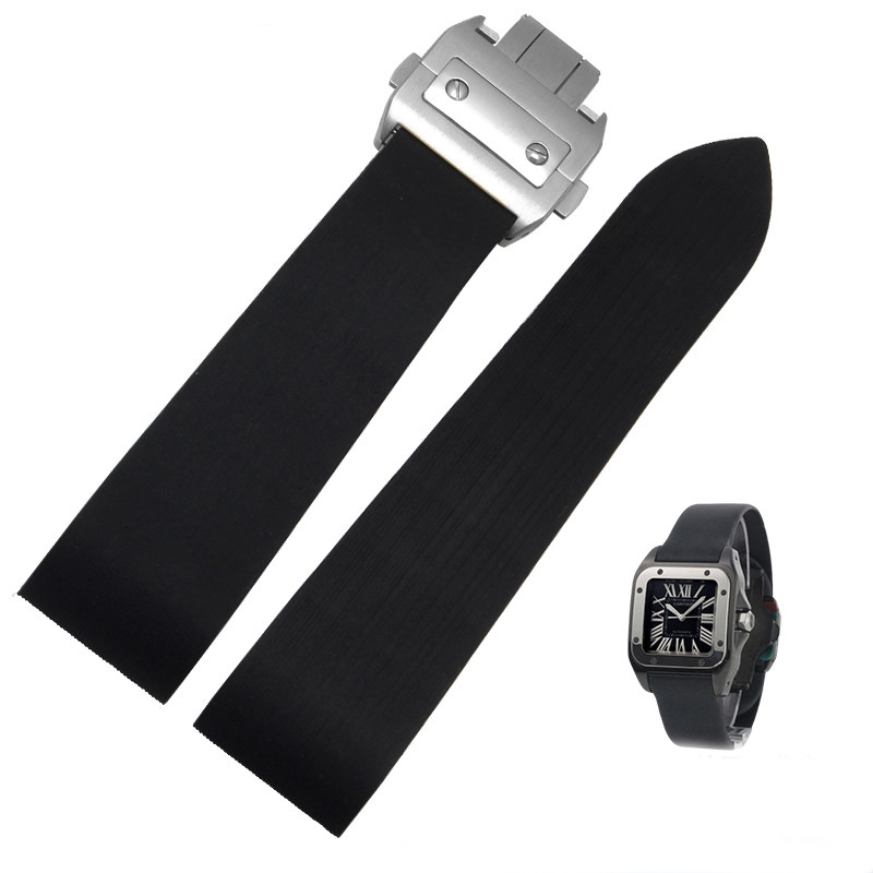 Replacement Silicone Watch Strap for Cartier Santos 100 XL – 25mm Rubber Band with Butterfly Clasp