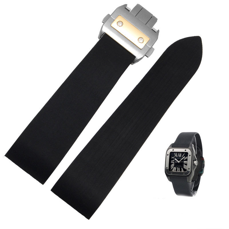 Replacement Silicone Watch Strap for Cartier Santos 100 XL – 25mm Rubber Band with Butterfly Clasp