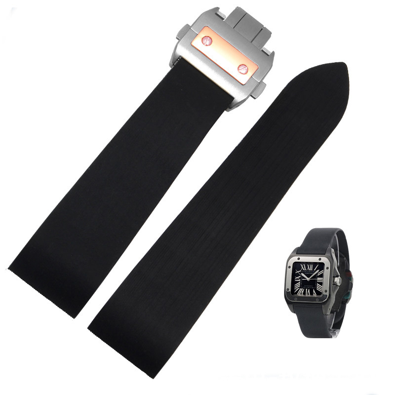 Replacement Silicone Watch Strap for Cartier Santos 100 XL – 25mm Rubber Band with Butterfly Clasp