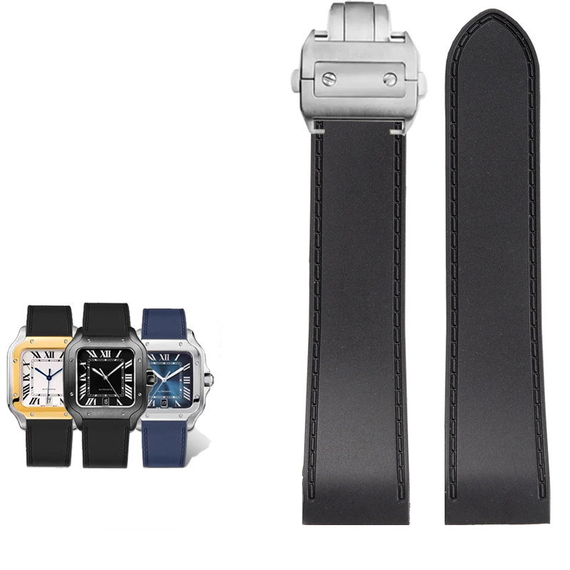Replacement Silicone Watch Strap for Cartier Santos 100 – 23/25mm Rubber Band.