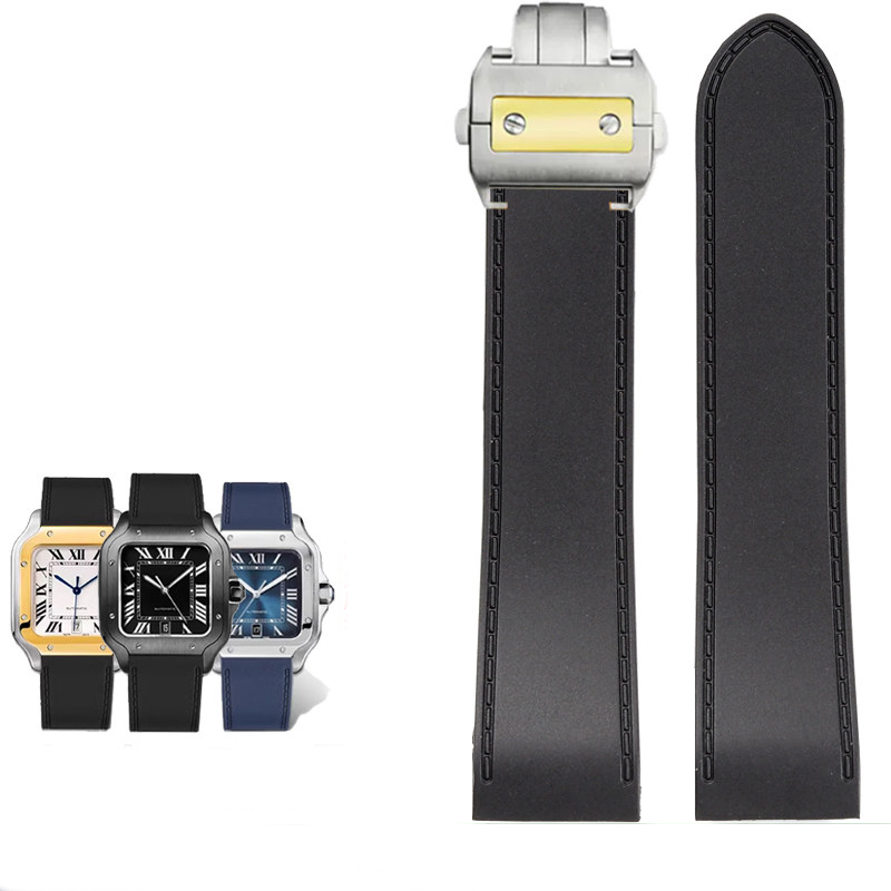 Replacement Silicone Watch Strap for Cartier Santos 100 – 23/25mm Rubber Band.