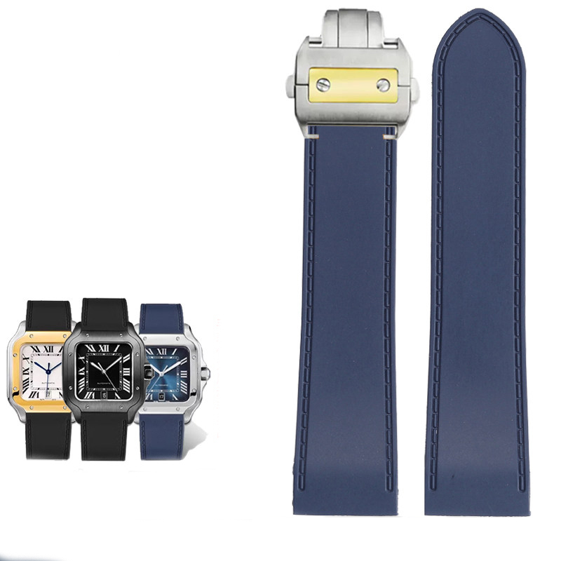 Replacement Silicone Watch Strap for Cartier Santos 100 – 23/25mm Rubber Band.