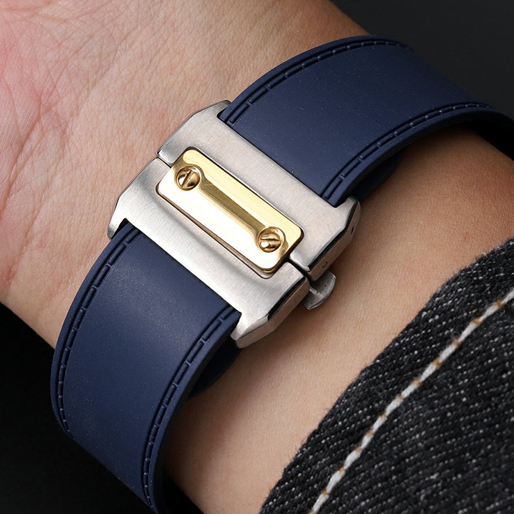 Replacement Silicone Watch Strap for Cartier Santos 100 – 23/25mm Rubber Band.