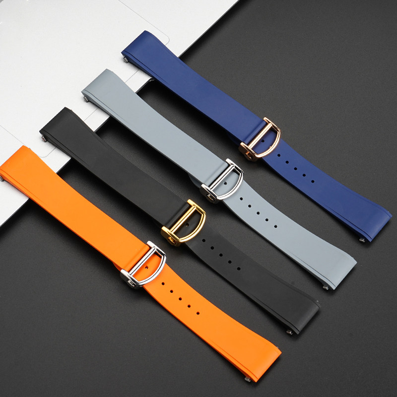 Strap fitted to watch, side profile view