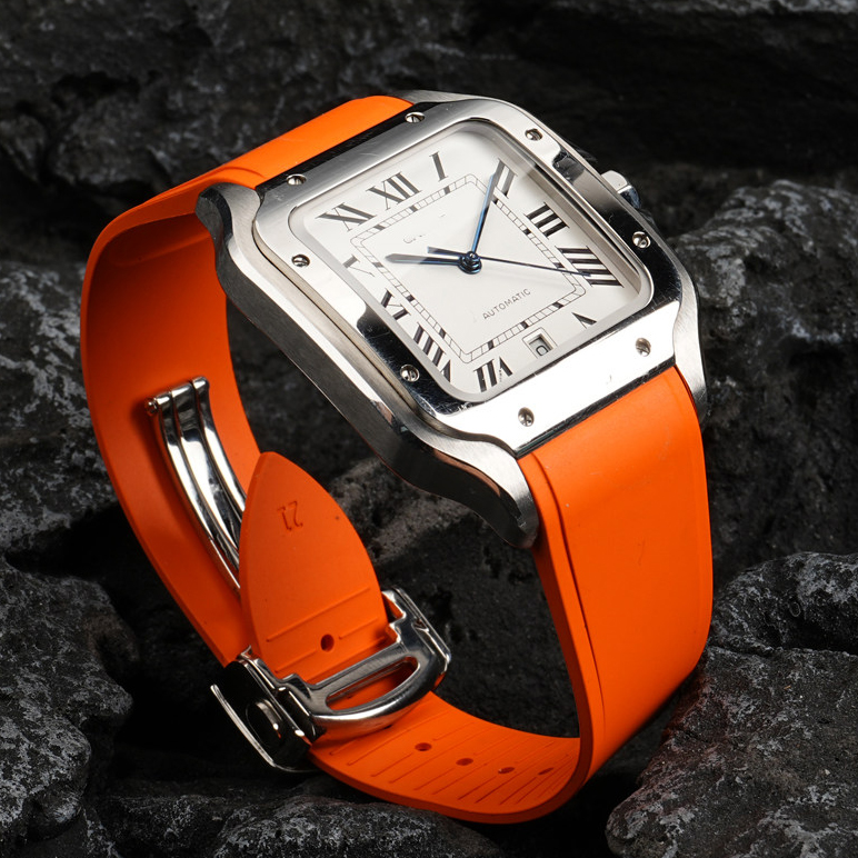 Installation step aligning strap with watch lugs