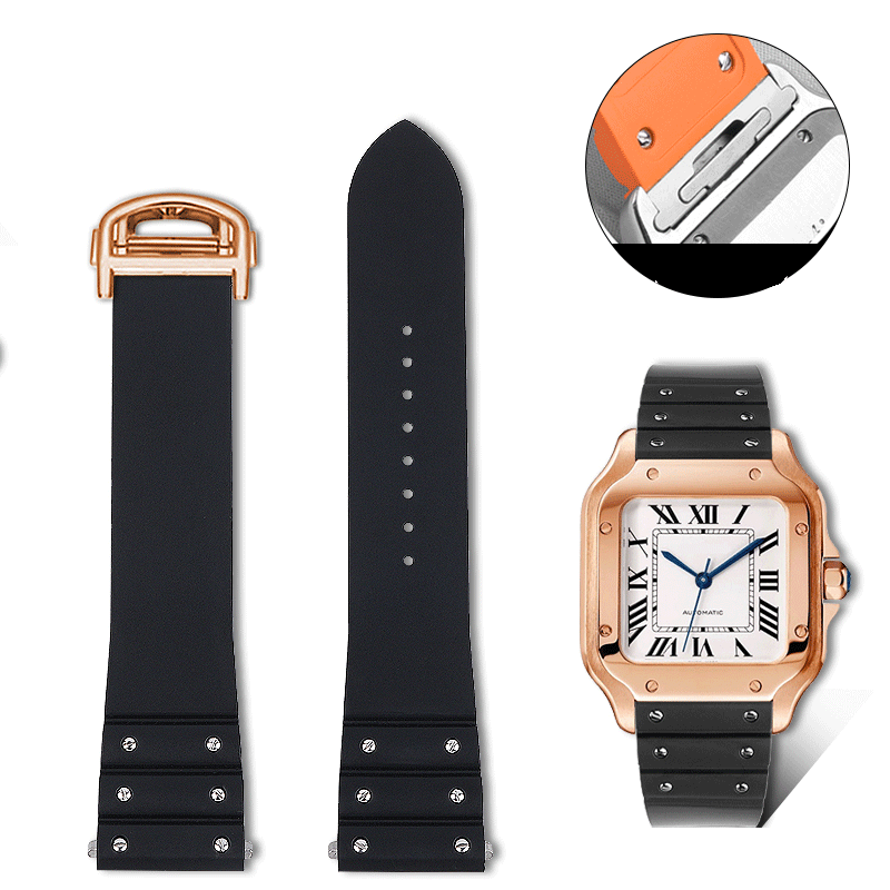 Replacement FKM Rubber Strap for Cartier Santos WSSA0009 – QuickSwitch System